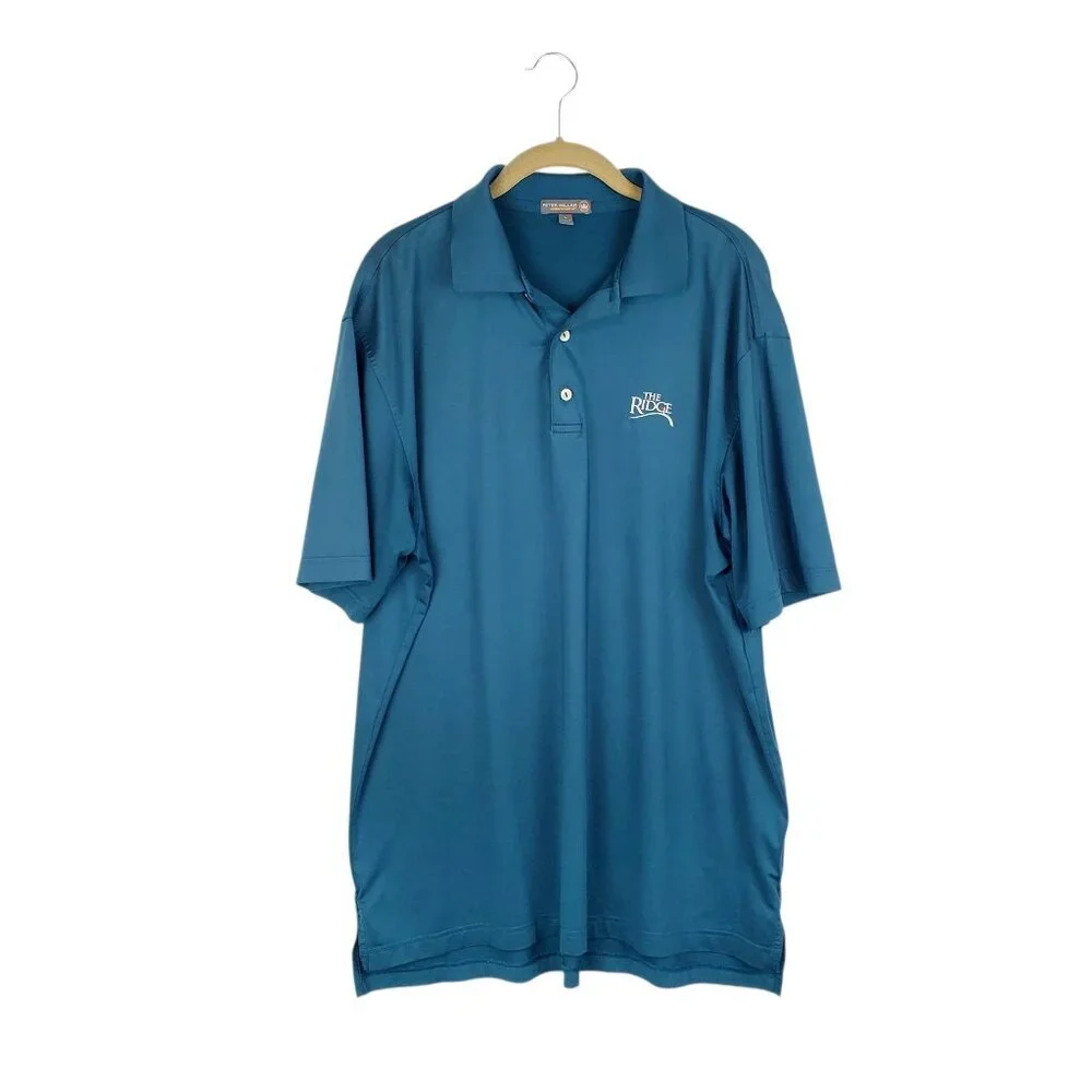 Peter Millar Summer Comfort Polo Shirt L Teal Ridge at Back Brook Golf Mens
